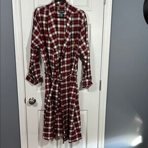 LAUREN RALPH LAUREN yellow, red, black and white Plaid Gold Monogram Robe